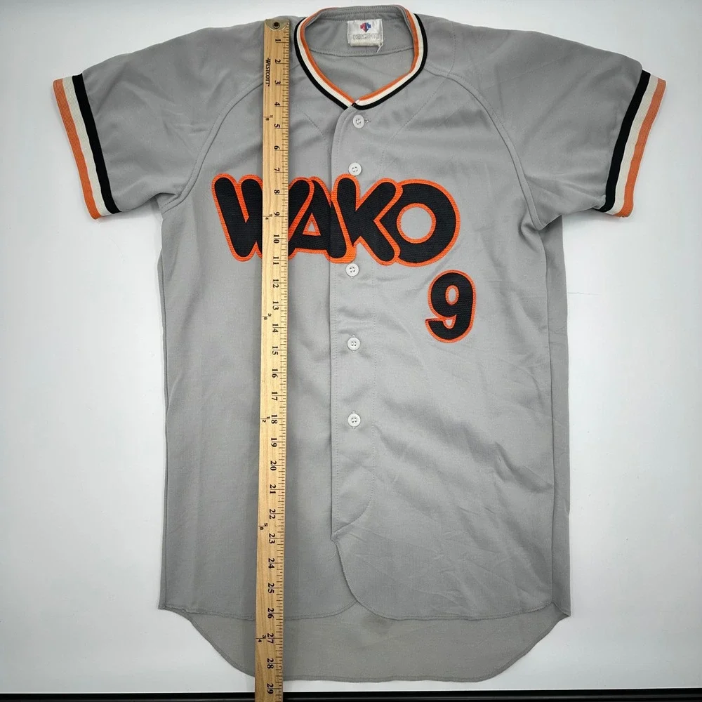 Vintage Descente Wako 9 Baseball‎ Jersey Grey Orange Black Mens L D-300T Japan